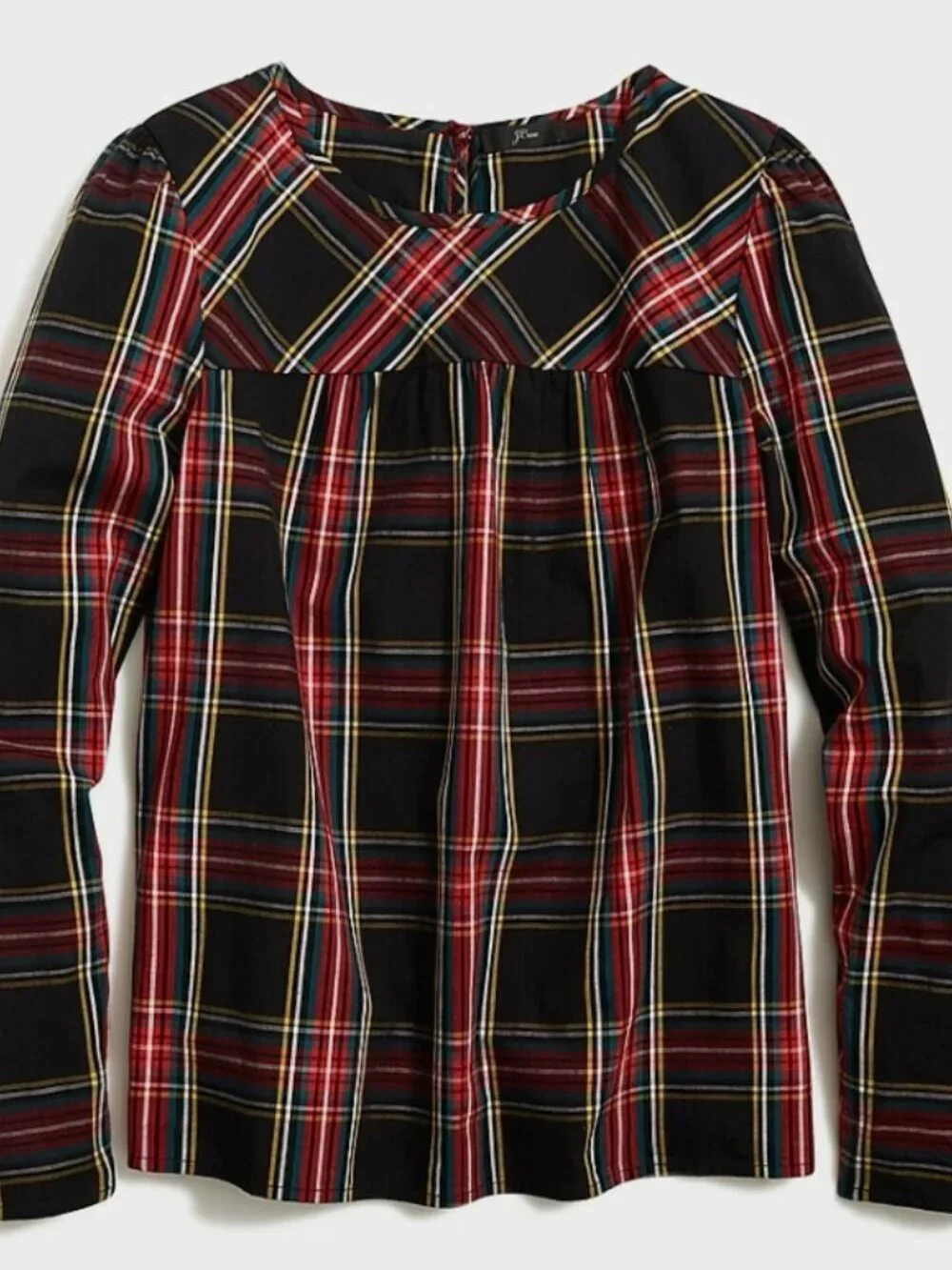 J Crew Stewart‎ Tartan Plaid Puff-Sleeve Top Women's Size XS Black Red AG864
